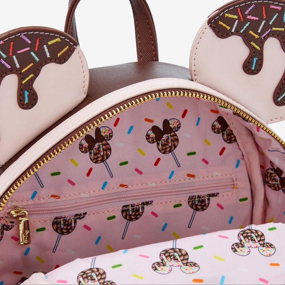 Loungefly Minnie Mouse Ears Chocolate Sprinkle Lolliipop mini backpack - Picture 4 of 12